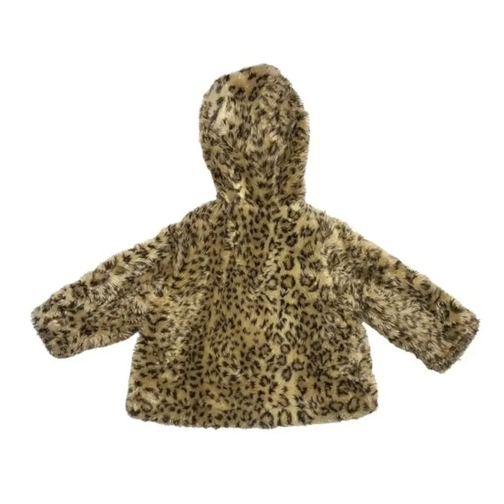 Leopard Cheetah Animal Print Faux Fur Tan Cat Hood Outerwear Fall Coat Jacket